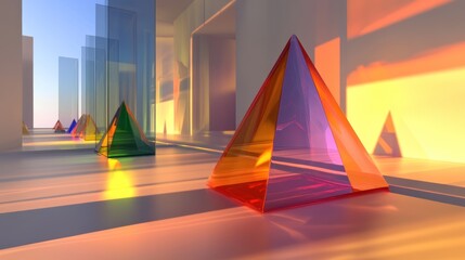 Poster - Colorful Glass Pyramids in a Modern Architectural Space