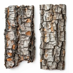 Poster - two pieces of tree bark showing natural textures on white background