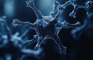 Poster - Detailed Close-Up View of Microscopic Neurons Showing Complex Structures and Interconnections with Blue Color Palette in a Scientific Background
