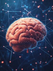 Poster - Human brain, neuron network development concept - very detailed hi-tech texture or background, medical 3D illustration