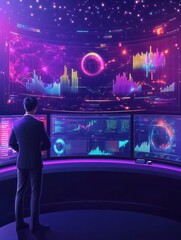 Poster - Software Engineer, Statistician, Visualizer and Analyst working on a project. Big data conference, big data presentation, data science concept. Bright vibrant violet vector isolated illustration