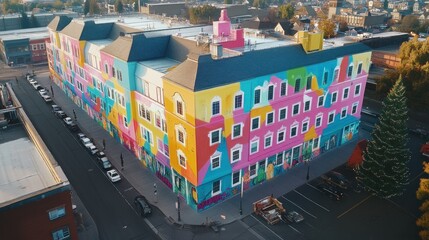 Poster - Vibrant Multicolored Building Mural Cityscape