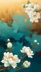 Sticker - White Flowers on Teal Background