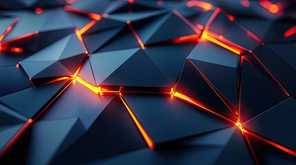 Poster - Abstract close-up of geometric shapes with glowing edges, showcasing a dynamic interplay of light and shadow.