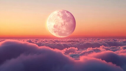 Wall Mural - Enchanting full moon rising over vibrant sunset