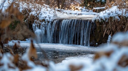 Poster - Frozen Waterfall Winter Scene Cascading Water Icy Stream