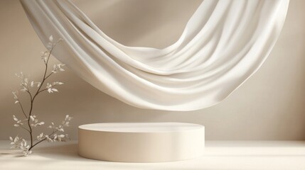 Poster - A white curtain hangs from the ceiling, with a white tree branch hanging from it