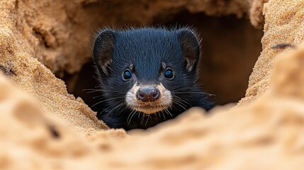 Poster - Curious Mink Peek: A Wildlife Close-Up