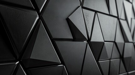 Aufkleber - close-up of a textured black geometric wall, showcasing a modern design with triangular shapes.