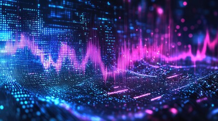 Poster - Abstract digital sound waves in vibrant pink and blue hues, creating a futuristic auditory experience.