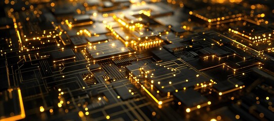 glowing gold digital computer network electronic frame background 7