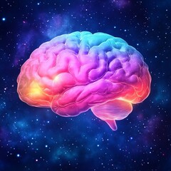 Poster - Colorful human brain in vibrant space.