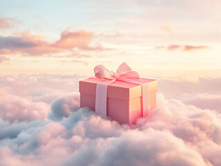 Aufkleber - Gift wrapped in pink on fluffy clouds during a colorful sunset over a serene sky
