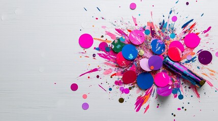 Poster - Vibrant confetti scattered on a neutral gray background.