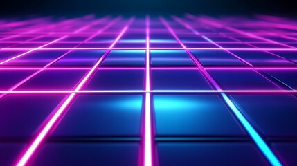 Poster - A vibrant grid pattern with neon pink and blue lights, creating a futuristic atmosphere.