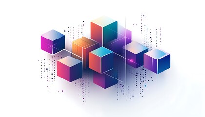 Poster - Abstract digital cubes with vibrant colors representing data and technology concepts.