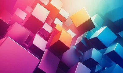 Poster - A vibrant abstract composition of colorful 3D cubes in dynamic arrangement.