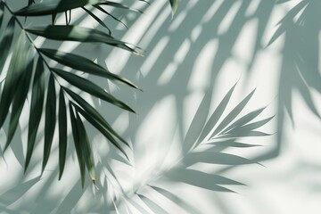 Wall Mural - tropical leaves shadow overlay on white background for product mockup