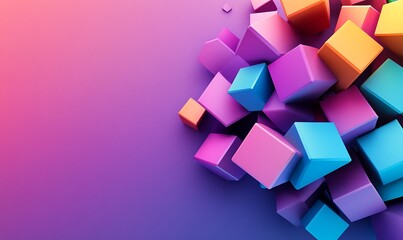 Poster - Abstract composition of colorful 3D cubes on a gradient background.