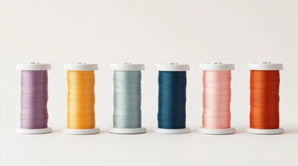 Fototapete - Six Spools Of Colorful Embroidery Thread On Display