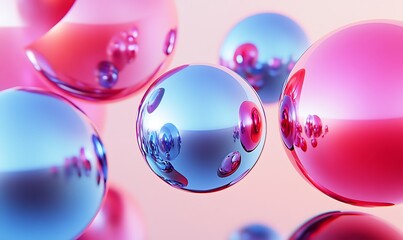 Poster - A vibrant arrangement of reflective spheres in blue and pink hues.