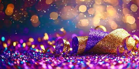 Poster - A purple and gold streamer is on a purple background