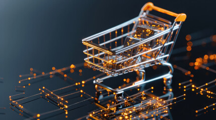 Poster - Futuristic shopping cart addition social media interface digital rendering animated effects virtual shopping experience