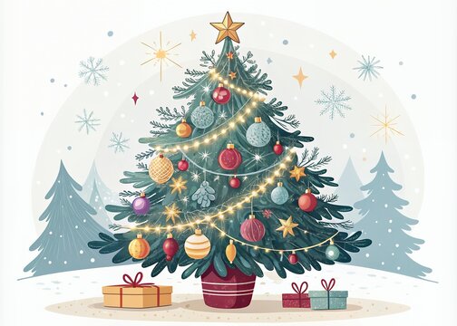 christmas tree with gifts and snowman Christmas Advent Calendar