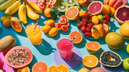 Poster - Colorful Tropical Fruits Juices Summer Delight