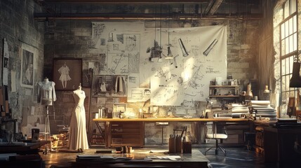 Poster - Sunlit Fashion Designers Loft Studio Workspace