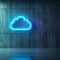 Wall Mural - Neon cloud sign glowing against a textured wall