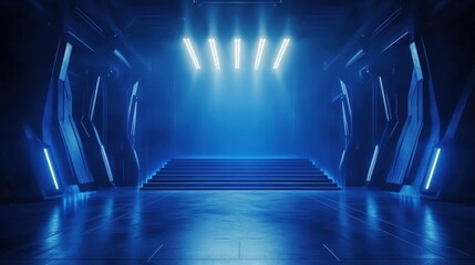 Poster - Futuristic Luxury Backdrop with Blue Lighting and Sleek Design Elements for Modern Concepts and Creative Productions