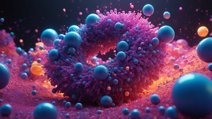 Poster - Abstract 3D render of colorful spheres and organic shapes. Concept of vibrant energy and futuristic design.