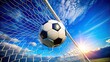© kansak01 - Captivating Soccer Ball Nestled in Net Gate with Copy Space for Creative Designs, Sports Themes, and Marketing Materials
