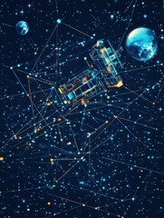 Poster - Global network communication abstract concept vector illustration set. Global web connection, mobile phones 5G network, web accessibility program, satellite, GPS technology internet abstract metaphor