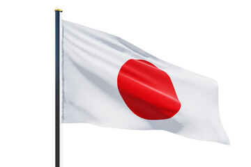 Poster - Japanese flag waving on a pole, white background, crisp details, isolated, symbol of Japan, clean and professional design concept. 3D Rendering.