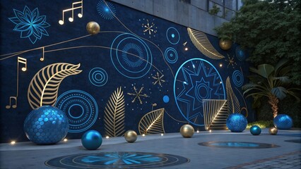 Wall Mural - background with blue and gold