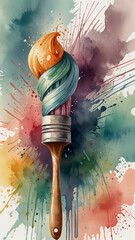 Poster - Paintbrush with colorful paint splashes. Concept of art, creativity, and design.