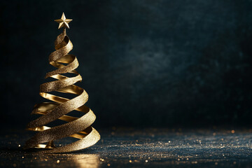 Poster - Sparkling golden Christmas tree decoration on a dark background for festive celebrations