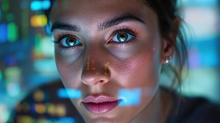 Poster - Woman Immersed in Digital Data Stream