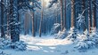 © marfuah - Sunlit snowy pine forest path.