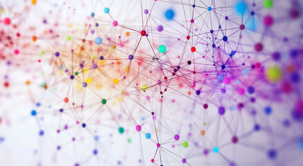 Poster - Colorful abstract network design with dots and lines representing digital connectivity and data visualization