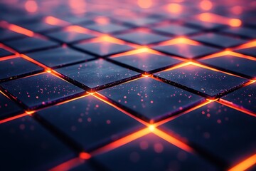 Poster - A close-up view of glowing tiles on a dark surface, creating a futuristic ambiance.
