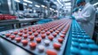 © Piyawat - A pharmaceutical factory with clean, white rooms and workers in lab coats. The environment is sterile, focused on the careful assembly and packaging of medical products