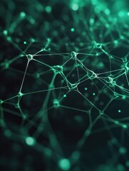 Poster - abstract green neural connections on dark background. medicine and biology concept. 3d rendering