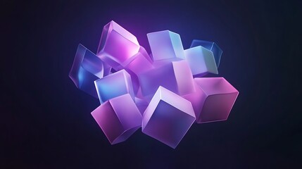 Poster - A cluster of translucent cubes illuminated in vibrant colors against a dark background.