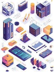 Poster - large amount of information processing technology icons set. big data architecture, big data develop