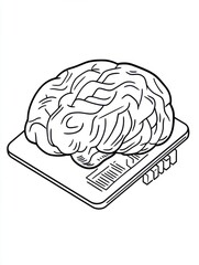 Poster - Machine learning brain with chip, neural network hand drawn outline doodle icon. Microchip automation concept. Vector sketch illustration for print, web, mobile and infographics on white background.