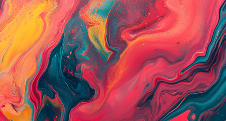 Aufkleber - Colorful abstract swirl design with vibrant red, yellow, and teal patterns in flowing motion