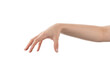 © GCapture - Young woman hand holding something with fingers from the top isolated on white background